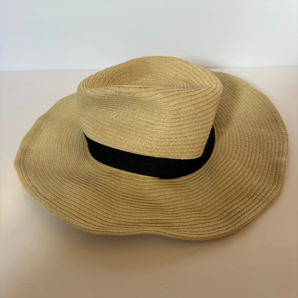 Sole Society Wide Brim Braid Paper Straw Panama Floppy Summer Hat Coastal Resort